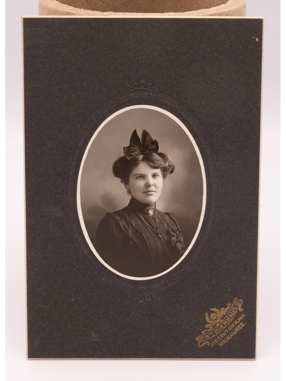 Women Portrait with Hair and Bow Dressed in Dark Clothing 3.6" x 5.3"